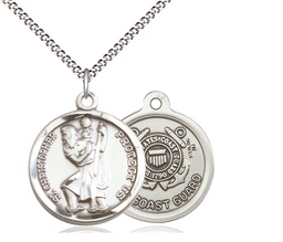 [0192SS3/18S] Sterling Silver Saint Christopher Coast Guard Pendant on a 18 inch Light Rhodium Light Curb chain