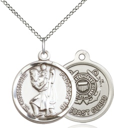 [0192SS3/18SS] Sterling Silver Saint Christopher Coast Guard Pendant on a 18 inch Sterling Silver Light Curb chain