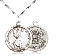 [0192SS3/18SS] Sterling Silver Saint Christopher Coast Guard Pendant on a 18 inch Sterling Silver Light Curb chain