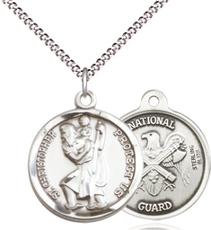 [0192SS5/18S] Sterling Silver Saint Christopher National Guard Pendant on a 18 inch Light Rhodium Light Curb chain