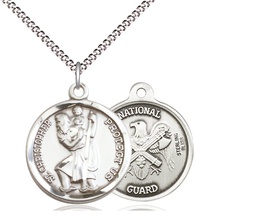 [0192SS5/18S] Sterling Silver Saint Christopher National Guard Pendant on a 18 inch Light Rhodium Light Curb chain
