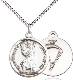[0192SS7/18S] Sterling Silver Saint Christopher Paratrooper Pendant on a 18 inch Light Rhodium Light Curb chain