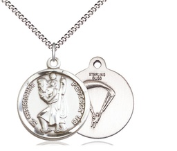 [0192SS7/18S] Sterling Silver Saint Christopher Paratrooper Pendant on a 18 inch Light Rhodium Light Curb chain