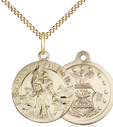 [0193GF1/18G] 14kt Gold Filled Saint Joan of Arc Air Force Pendant on a 18 inch Gold Plate Light Curb chain