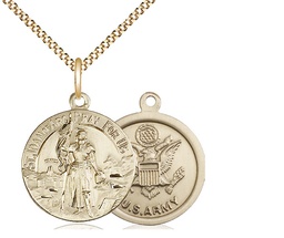 [0193GF2/18G] 14kt Gold Filled Saint Joan of Arc Army Pendant on a 18 inch Gold Plate Light Curb chain
