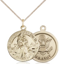 [0193GF2/18GF] 14kt Gold Filled Saint Joan of Arc Army Pendant on a 18 inch Gold Filled Light Curb chain