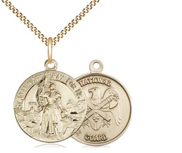 [0193GF5/18G] 14kt Gold Filled Saint Joan of Arc National Guard Pendant on a 18 inch Gold Plate Light Curb chain