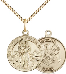 [0193GF5/18G] 14kt Gold Filled Saint Joan of Arc National Guard Pendant on a 18 inch Gold Plate Light Curb chain