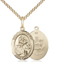 [8053GF2/18G] 14kt Gold Filled Saint Joan of Arc Army Pendant on a 18 inch Gold Plate Light Curb chain