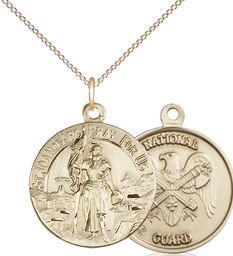 [0193GF5/18GF] 14kt Gold Filled Saint Joan of Arc National Guard Pendant on a 18 inch Gold Filled Light Curb chain