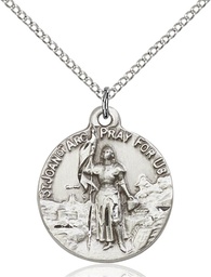 [0193SS/18S] Sterling Silver Saint Joan of Arc Pendant on a 18 inch Light Rhodium Light Curb chain