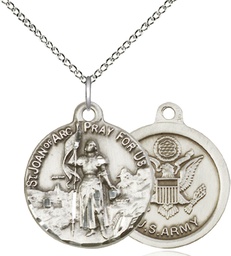 [0193SS2/18SS] Sterling Silver Saint Joan of Arc Army Pendant on a 18 inch Sterling Silver Light Curb chain
