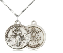 [0193SS2/18SS] Sterling Silver Saint Joan of Arc Army Pendant on a 18 inch Sterling Silver Light Curb chain