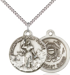 [0193SS3/18S] Sterling Silver Saint Joan of Arc Coast Guard Pendant on a 18 inch Light Rhodium Light Curb chain