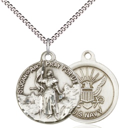 [0193SS6/18S] Sterling Silver Saint Joan of Arc Navy Pendant on a 18 inch Light Rhodium Light Curb chain
