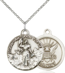 [0193SS6/18SS] Sterling Silver Saint Joan of Arc Navy Pendant on a 18 inch Sterling Silver Light Curb chain
