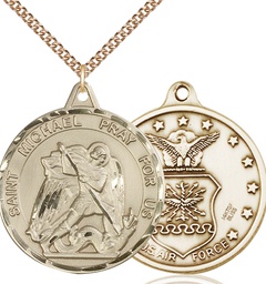 [0201GF1/24GF] 14kt Gold Filled Saint Michael Air Force Pendant on a 24 inch Gold Filled Heavy Curb chain
