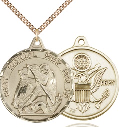 [0201GF2/24GF] 14kt Gold Filled Saint Michael Army Pendant on a 24 inch Gold Filled Heavy Curb chain