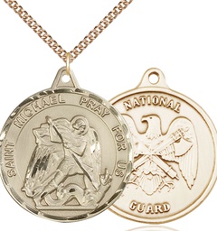 [0201GF5/24GF] 14kt Gold Filled Saint Michael National Guard Pendant on a 24 inch Gold Filled Heavy Curb chain