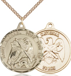 [0201GF5/24GF] 14kt Gold Filled Saint Michael National Guard Pendant on a 24 inch Gold Filled Heavy Curb chain