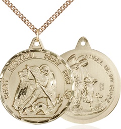 [0201RGF/24GF] 14kt Gold Filled Saint Michael Guardian Angel Pendant on a 24 inch Gold Filled Heavy Curb chain