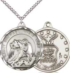 [0201SS1/24SS] Sterling Silver Saint Michael Air Force Pendant on a 24 inch Sterling Silver Heavy Curb chain