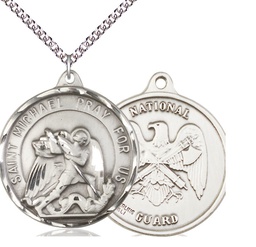 [0201SS5/24SS] Sterling Silver Saint Michael National Guard Pendant on a 24 inch Sterling Silver Heavy Curb chain