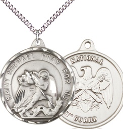 [0201SS5/24SS] Sterling Silver Saint Michael National Guard Pendant on a 24 inch Sterling Silver Heavy Curb chain