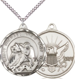 [0201SS6/24SS] Sterling Silver Saint Michael Navy Pendant on a 24 inch Sterling Silver Heavy Curb chain