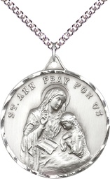 [0203ASS/24SS] Sterling Silver Saint Ann Pendant on a 24 inch Sterling Silver Heavy Curb chain