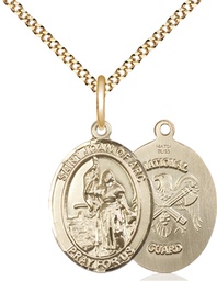 [8053GF5/18G] 14kt Gold Filled Saint Joan of Arc National Guard Pendant on a 18 inch Gold Plate Light Curb chain