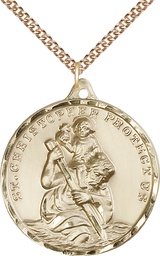 [0203CGF/24GF] 14kt Gold Filled Saint Christopher Pendant on a 24 inch Gold Filled Heavy Curb chain