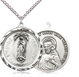 [0203FSS/24SS] Sterling Silver Our Lady of Guadalupe Pendant on a 24 inch Sterling Silver Heavy Curb chain