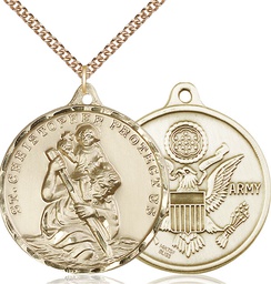 [0203GF2/24GF] 14kt Gold Filled Saint Christopher Army Pendant on a 24 inch Gold Filled Heavy Curb chain