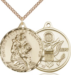[0203GF2/24GF] 14kt Gold Filled Saint Christopher Army Pendant on a 24 inch Gold Filled Heavy Curb chain