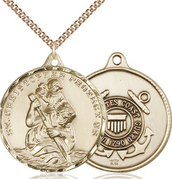 [0203GF3/24GF] 14kt Gold Filled Saint Christopher Coast Guard Pendant on a 24 inch Gold Filled Heavy Curb chain
