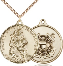 [0203GF3/24GF] 14kt Gold Filled Saint Christopher Coast Guard Pendant on a 24 inch Gold Filled Heavy Curb chain