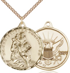 [0203GF6/24GF] 14kt Gold Filled Saint Christopher Navy Pendant on a 24 inch Gold Filled Heavy Curb chain