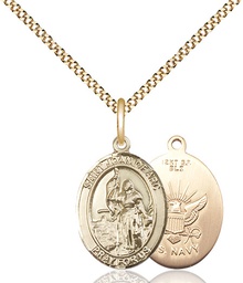 [8053GF6/18G] 14kt Gold Filled Saint Joan of Arc Navy Pendant on a 18 inch Gold Plate Light Curb chain