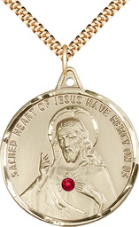 [0203SGF-STN7/24G] 14kt Gold Filled Scapular w/ Ruby Stone Pendant with a 3mm Ruby Swarovski stone on a 24 inch Gold Plate Heavy Curb chain