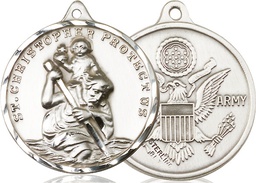 [0203SS2] Sterling Silver Saint Christopher Army Medal