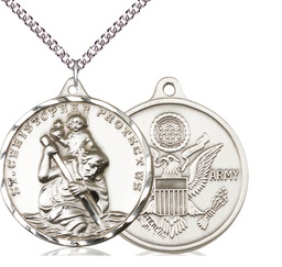 [0203SS2/24SS] Sterling Silver Saint Christopher Army Pendant on a 24 inch Sterling Silver Heavy Curb chain
