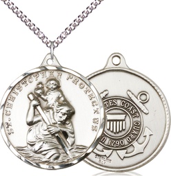 [0203SS3/24SS] Sterling Silver Saint Christopher Coast Guard Pendant on a 24 inch Sterling Silver Heavy Curb chain