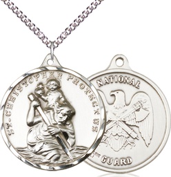 [0203SS5/24SS] Sterling Silver Saint Christopher National Guard Pendant on a 24 inch Sterling Silver Heavy Curb chain