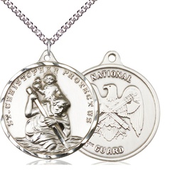 [0203SS5/24SS] Sterling Silver Saint Christopher National Guard Pendant on a 24 inch Sterling Silver Heavy Curb chain