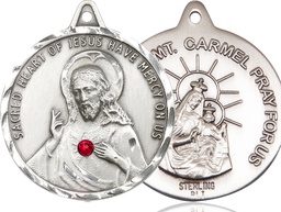 [0203SSS-STN7] Sterling Silver Scapular w/ Ruby Stone Medal with a 3mm Ruby Swarovski stone