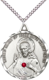 [0203SSS-STN7/24SS] Sterling Silver Scapular w/ Ruby Stone Pendant with a 3mm Ruby Swarovski stone on a 24 inch Sterling Silver Heavy Curb chain