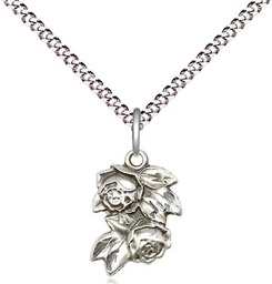 [0204SS/18S] Sterling Silver Rose Pendant on a 18 inch Light Rhodium Light Curb chain