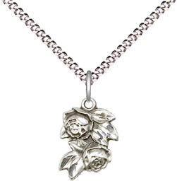 [0204SS/18S] Sterling Silver Rose Pendant on a 18 inch Light Rhodium Light Curb chain