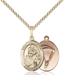 [8053GF7/18G] 14kt Gold Filled Saint Joan of Arc Paratrooper Pendant on a 18 inch Gold Plate Light Curb chain